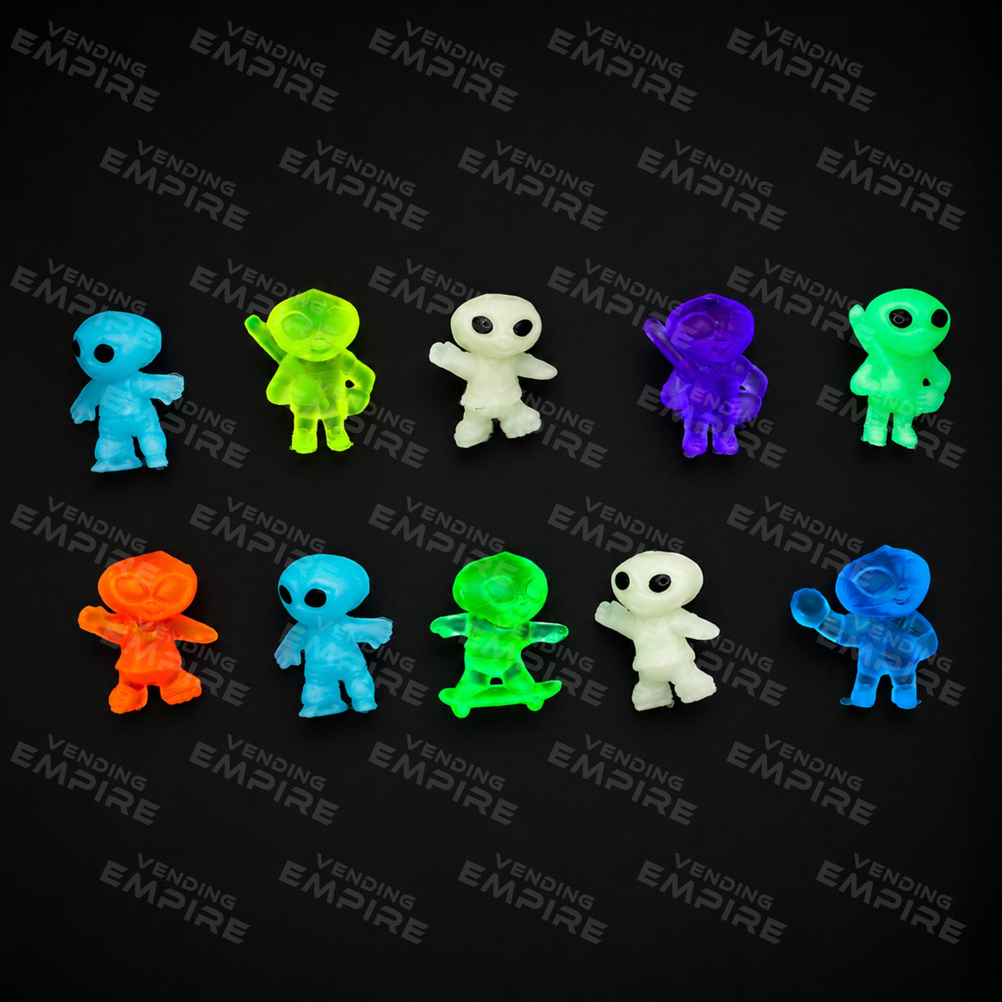 Mix de Aliens de Colores con Aliens Fosfo Encapsulados 1″ (100 pzs)