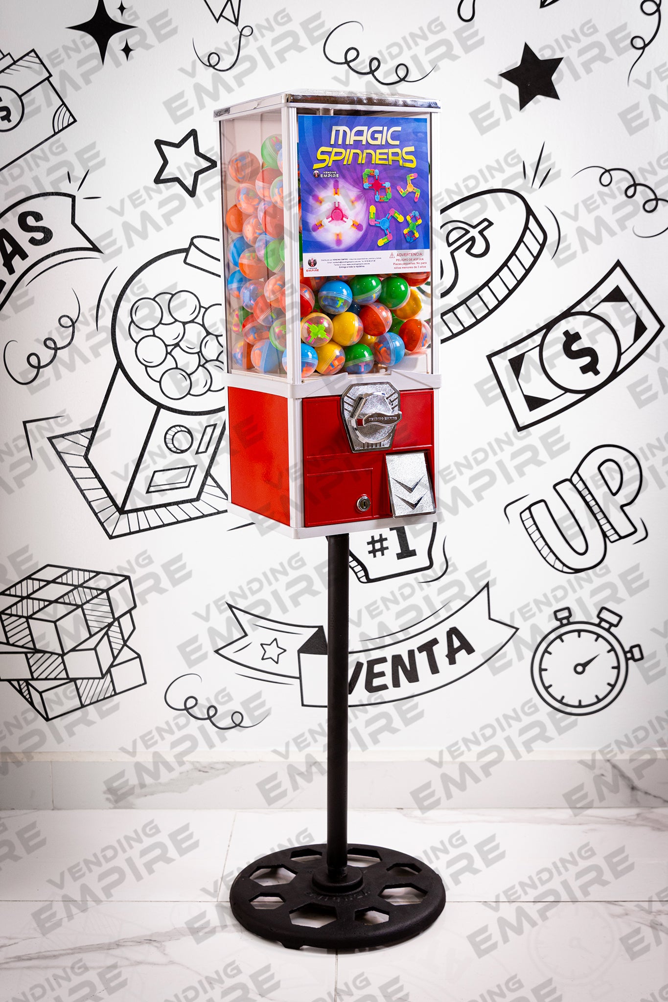 Maquina Capsulera Rhino 2″ con Pedestal Redondo Vending Empire [Envío Gratis]
