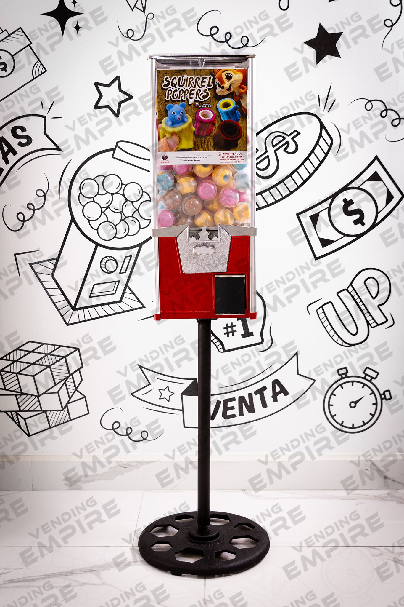 Maquina Capsulera Rhino 2″ con Pedestal Redondo Vending Empire [Envío Gratis]