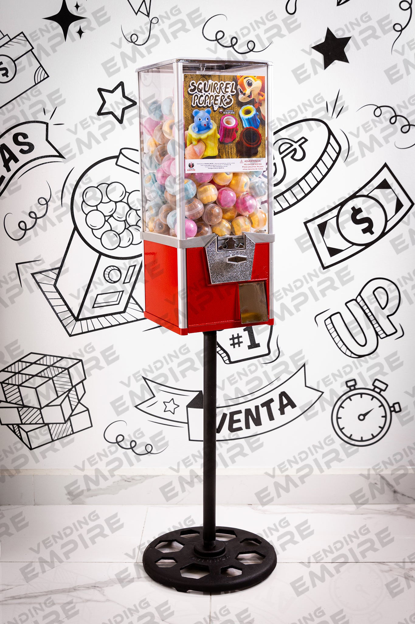 Maquina Capsulera Rhino 2″ con Pedestal Redondo Vending Empire [Envío Gratis]