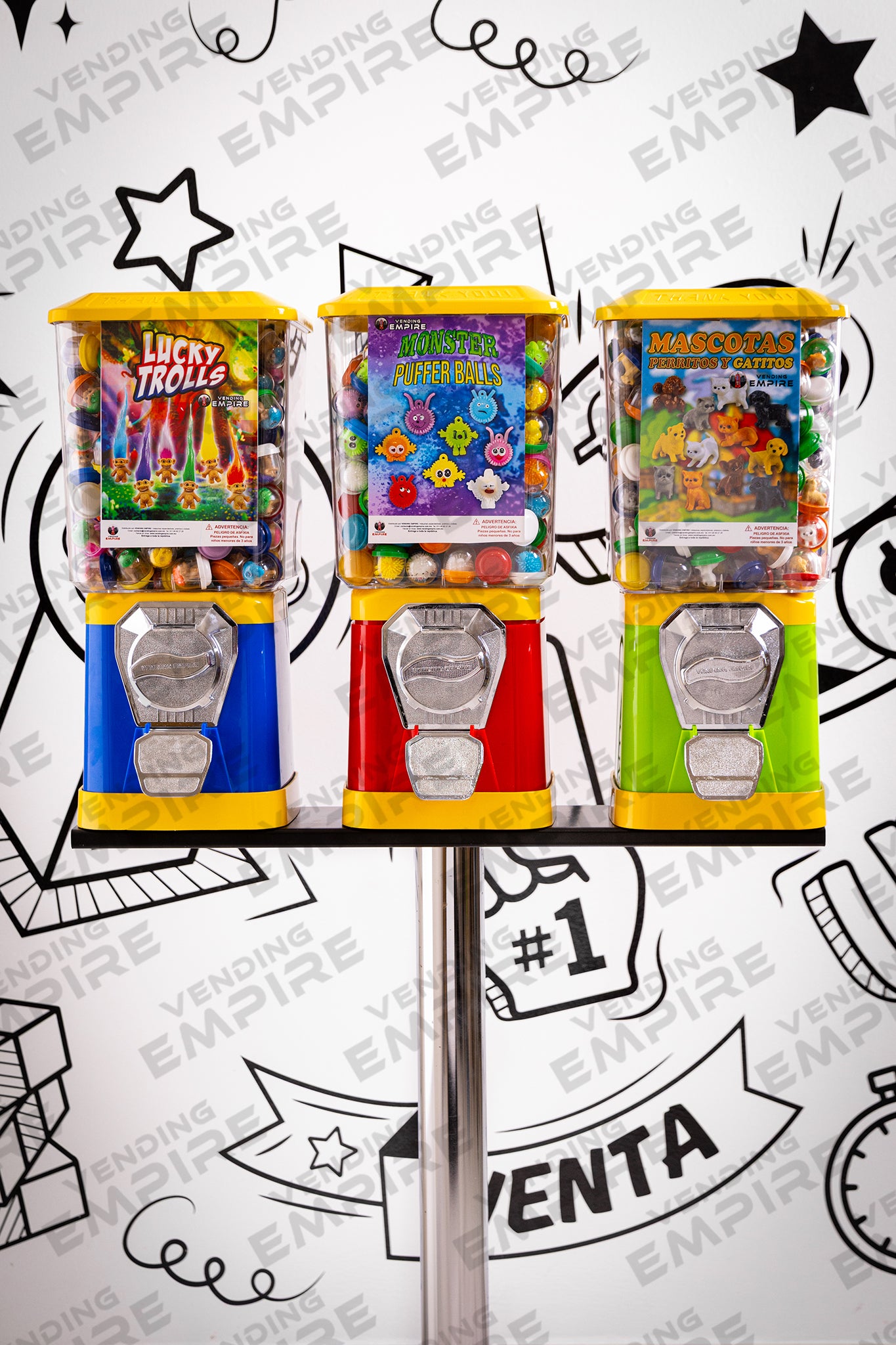 Kit Triple de Maquinas Clasicas Vending Empire con Pedestal Cromado [Envío Gratis]
