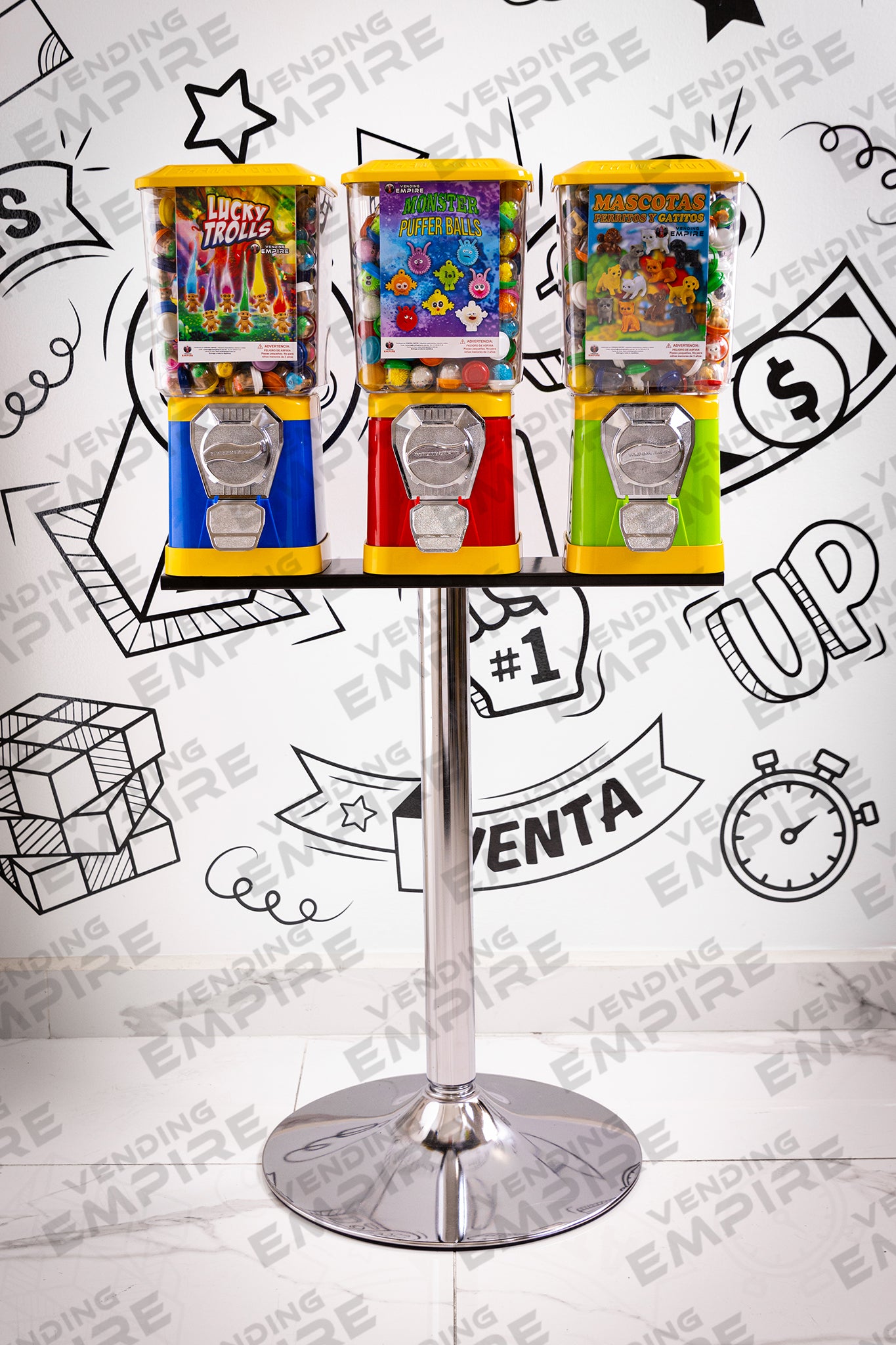 Kit Triple de Maquinas Clasicas Vending Empire con Pedestal Cromado [Envío Gratis]