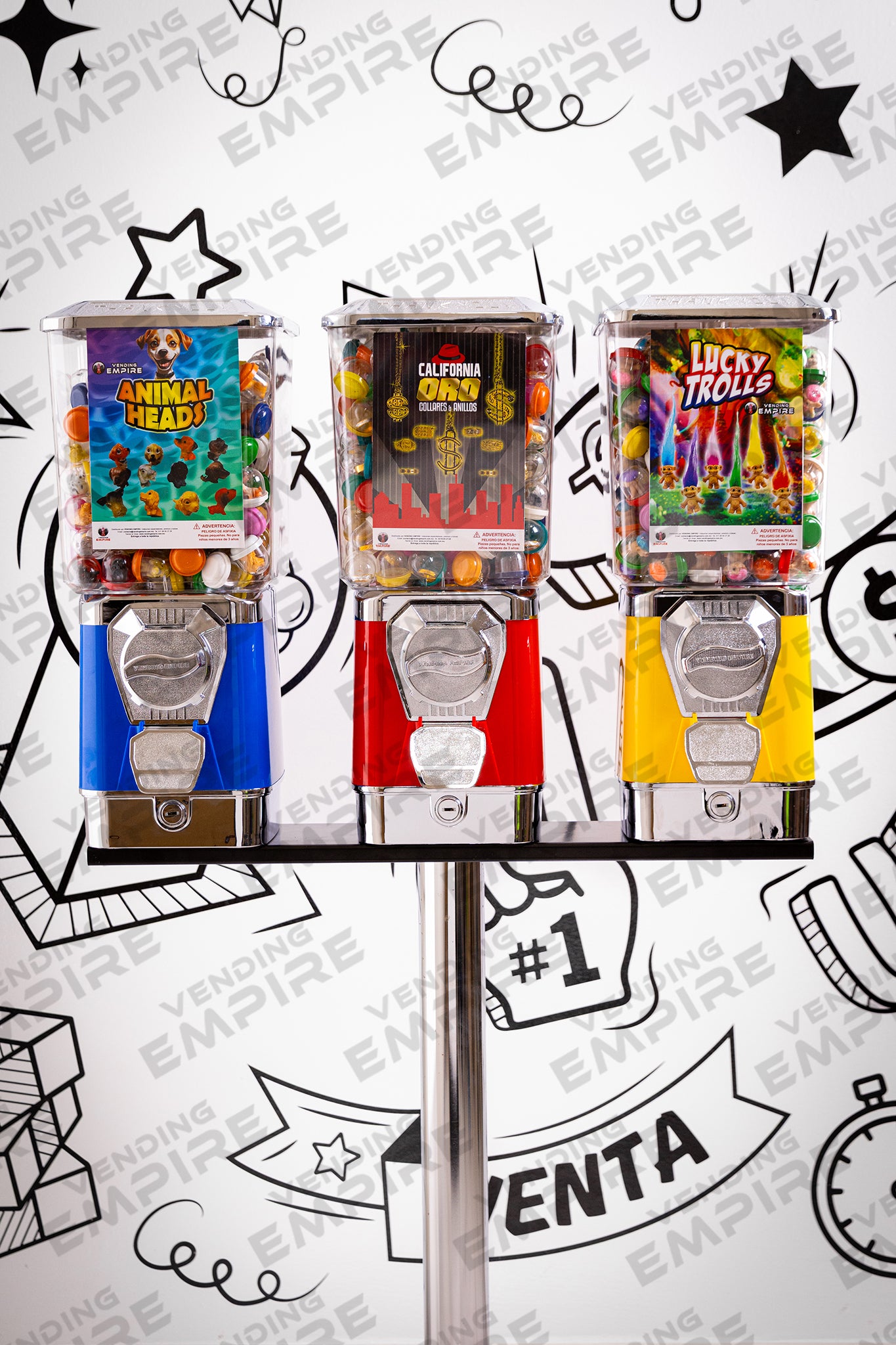 Kit Triple de Maquinas Premium Vending Empire con Pedestal Cromado [Envío Gratis]