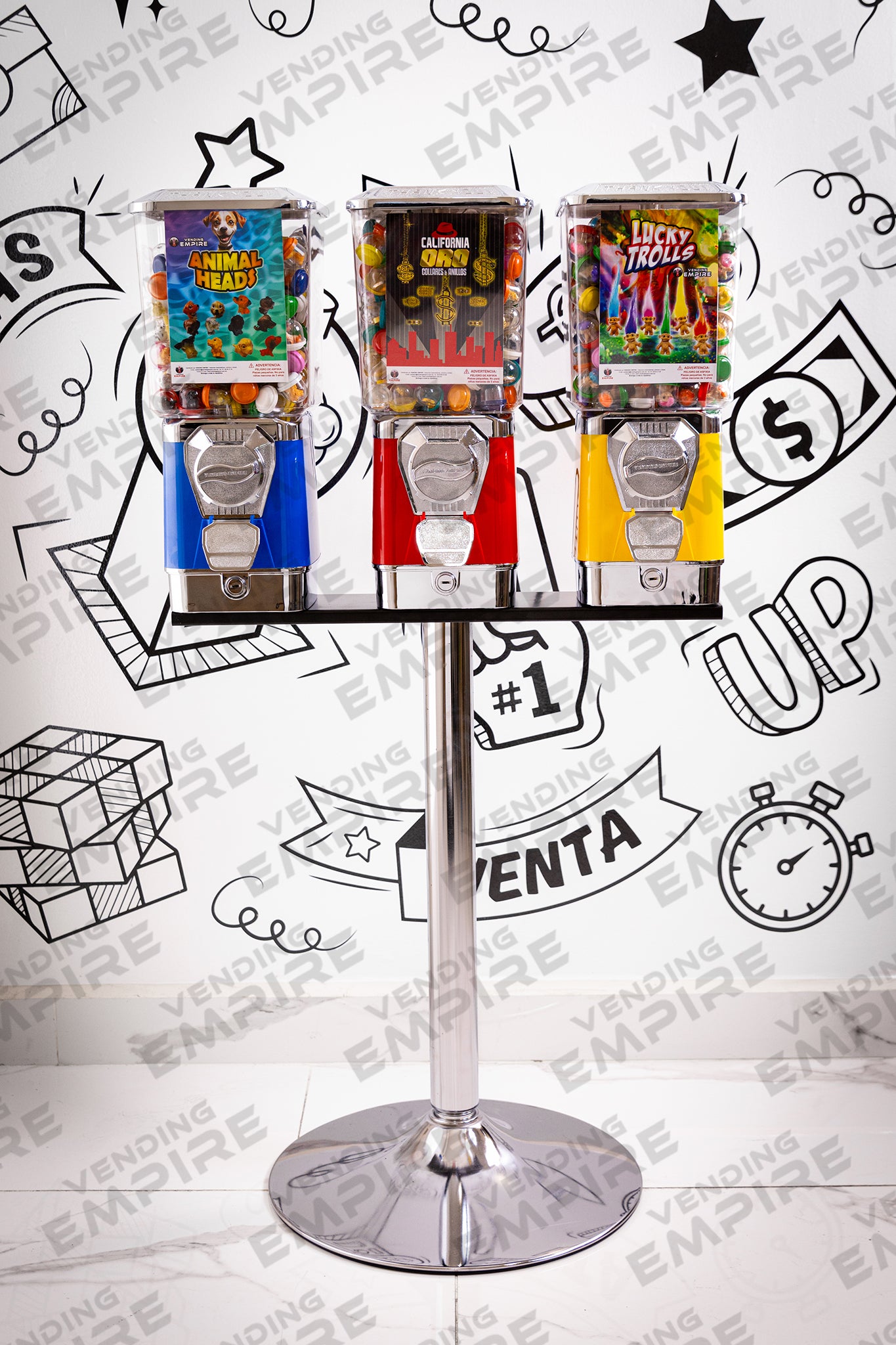 Kit Triple de Maquinas Premium Vending Empire con Pedestal Cromado [Envío Gratis]