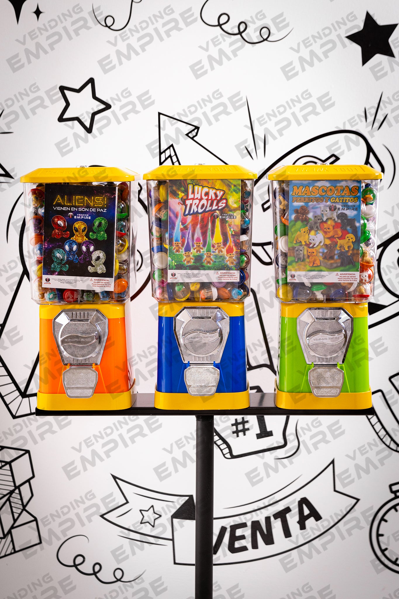 Kit Triple de Maquinas Clasicas Vending Empire con Pedestal Redondo Vending Empire [Envío Gratis]