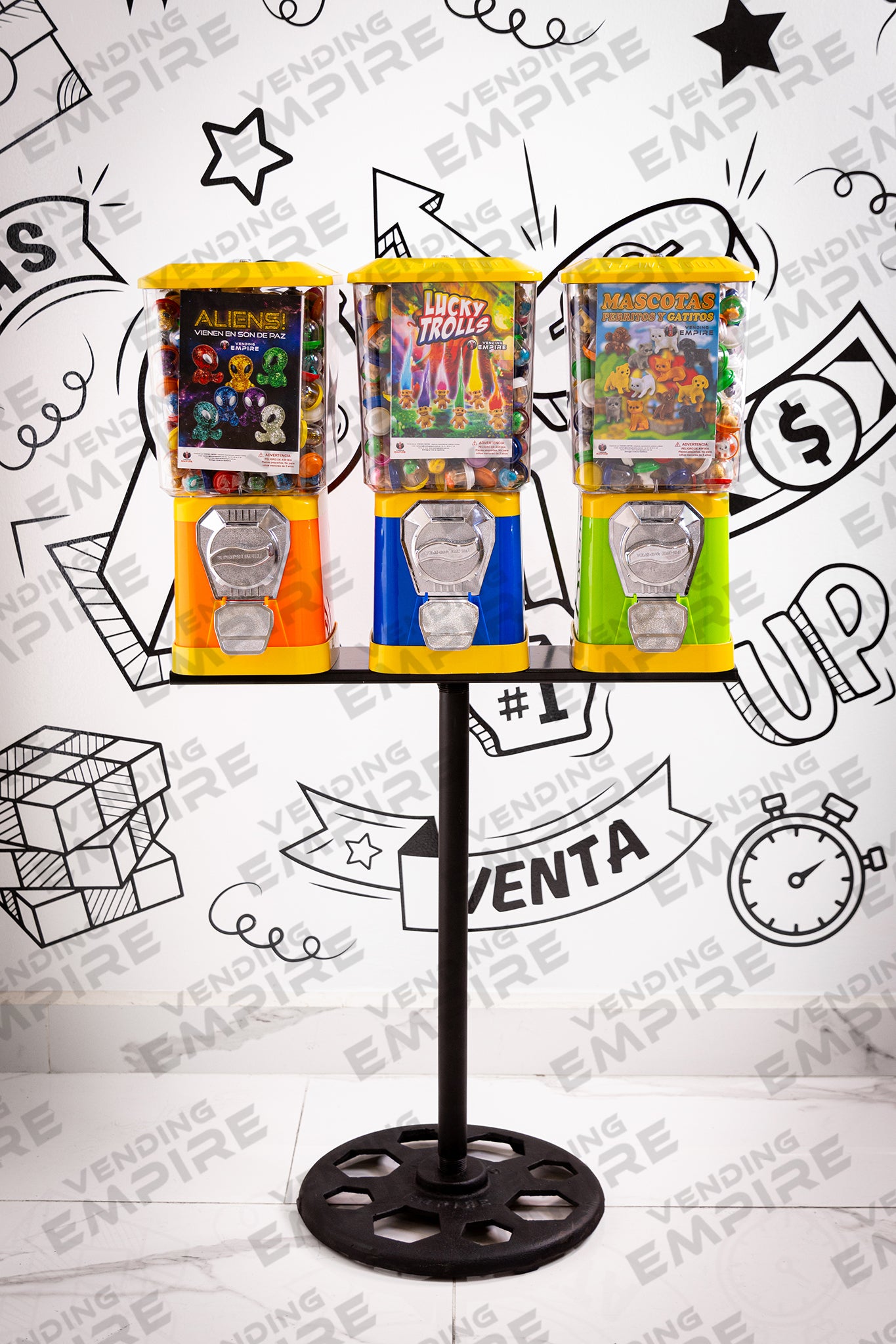 Kit Triple de Maquinas Clasicas Vending Empire con Pedestal Redondo Vending Empire [Envío Gratis]