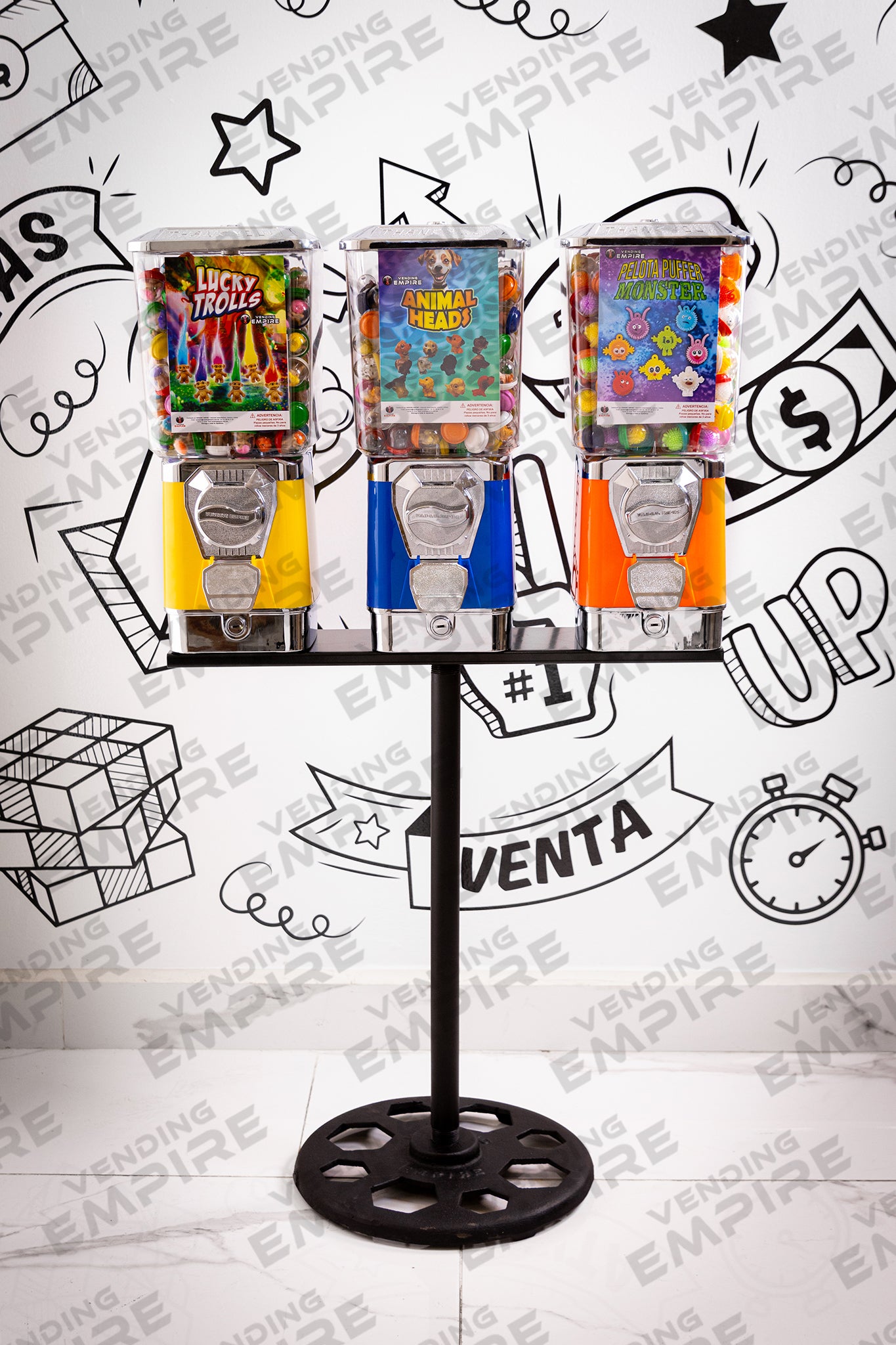 Kit Triple de Maquinas Premium Vending Empire con Pedestal Redondo Vending Empire [Envío Gratis]