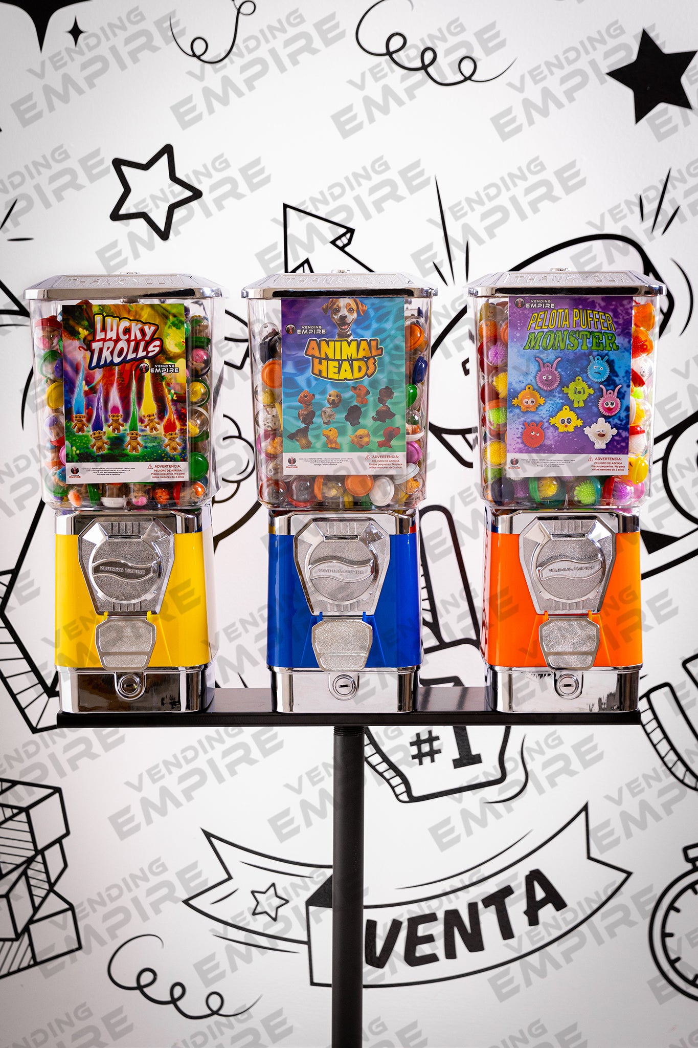 Kit Triple de Maquinas Premium Vending Empire con Pedestal Redondo Vending Empire [Envío Gratis]
