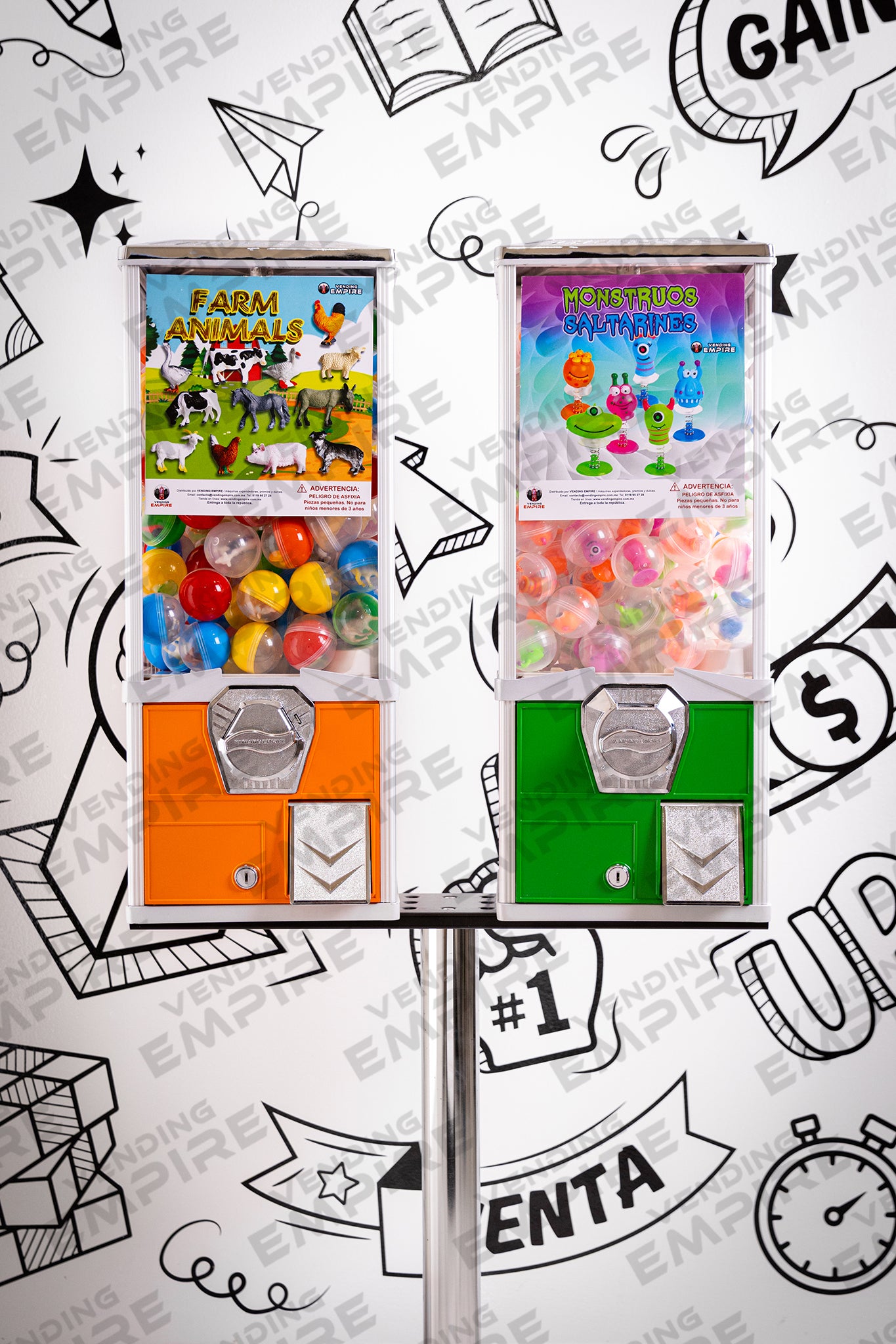 Kit Doble de Maquina Capsulera Vending Empire 2″ con Pedestal Cromado [Envío Gratis]