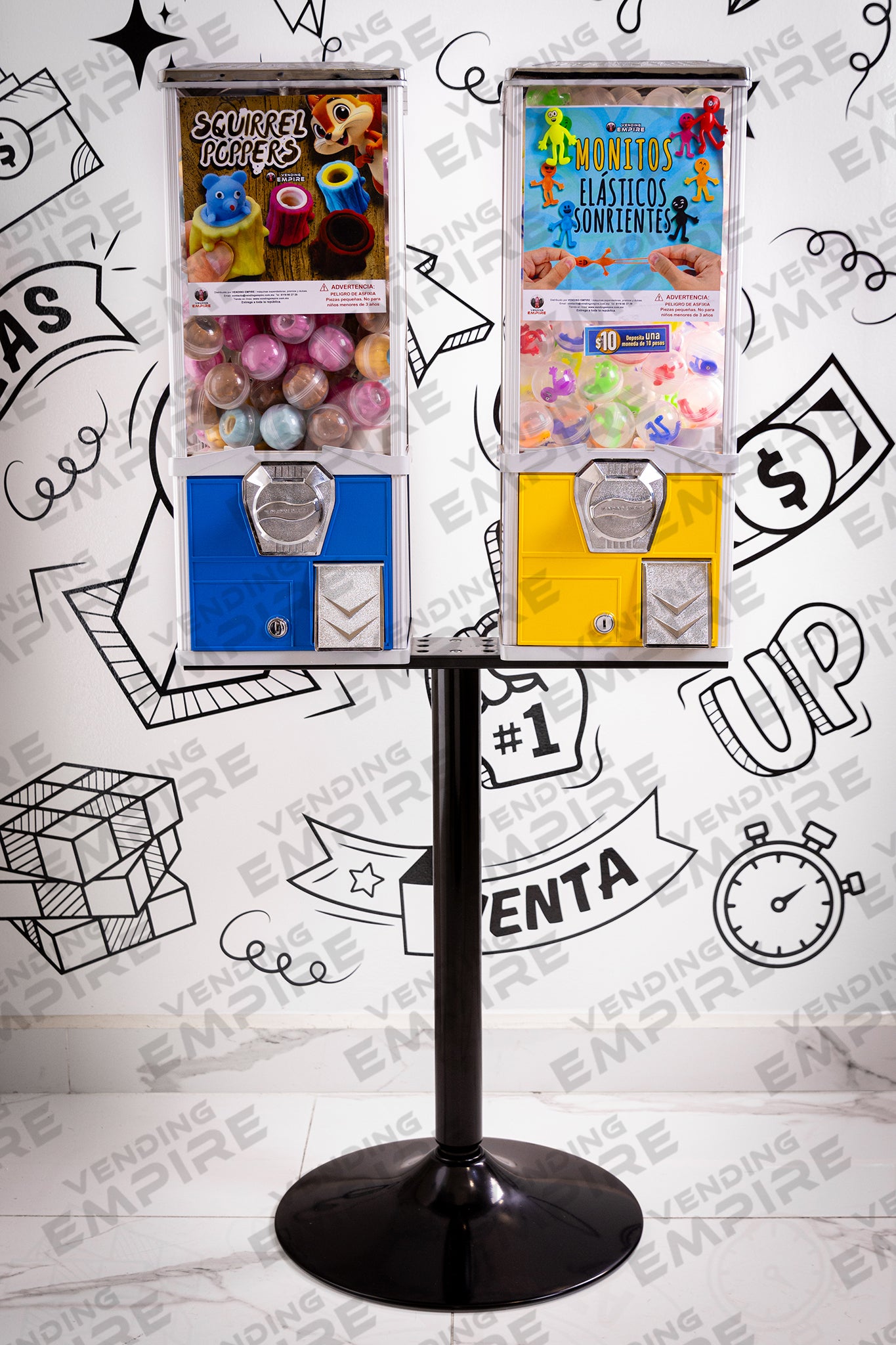 Kit Doble de Maquina Capsulera Vending Empire 2″ con Pedestal Redondo [Envío Gratis]