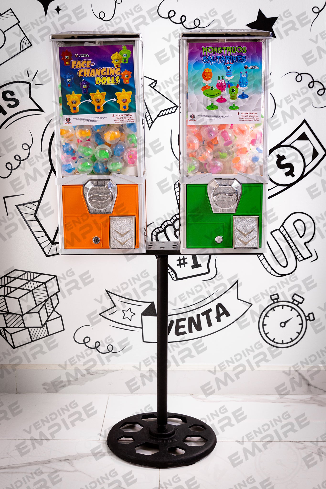 Kit Doble de Maquina Capsulera Vending Empire 2″ con Pedestal Redondo Vendig Empire [Envío Gratis]