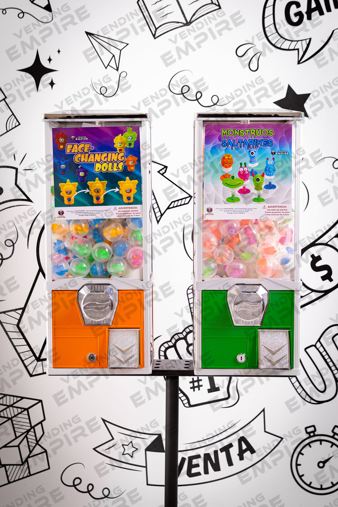 Kit Doble de Maquina Capsulera Vending Empire 2″ con Pedestal Redondo Vendig Empire [Envío Gratis]