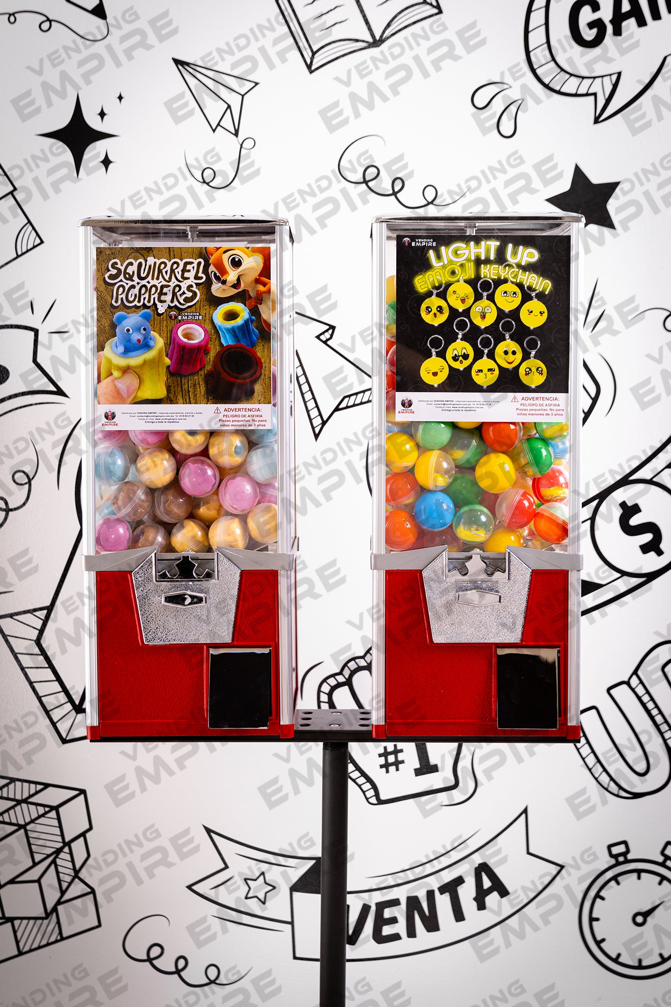 Kit Doble de Maquina Capsulera Rhino 2″ con Pedestal Redondo Vending Empire [Envío Gratis]