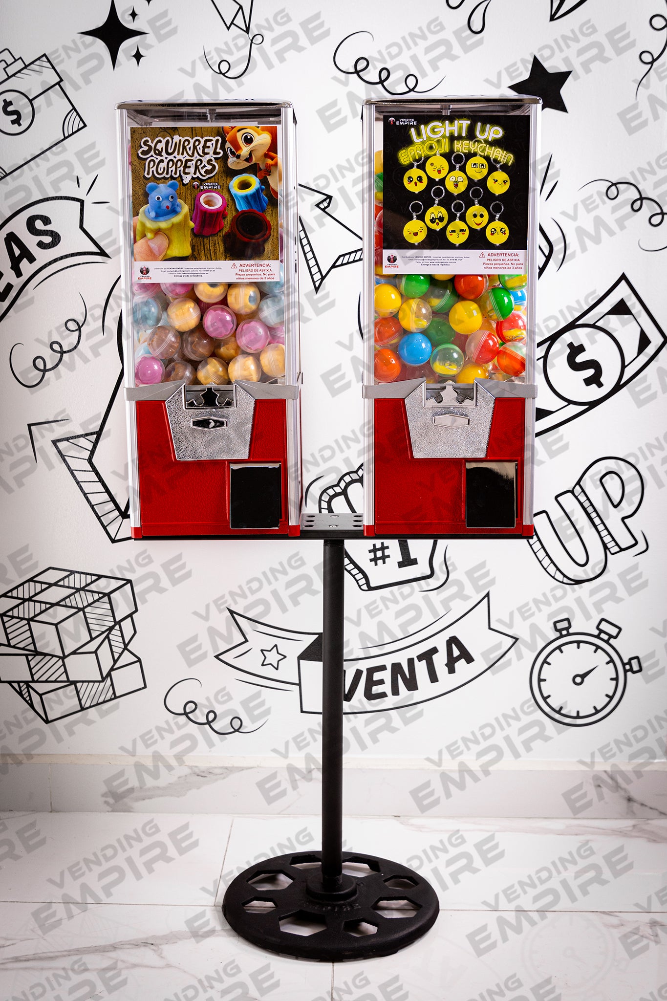 Kit Doble de Maquina Capsulera Rhino 2″ con Pedestal Redondo Vending Empire [Envío Gratis]