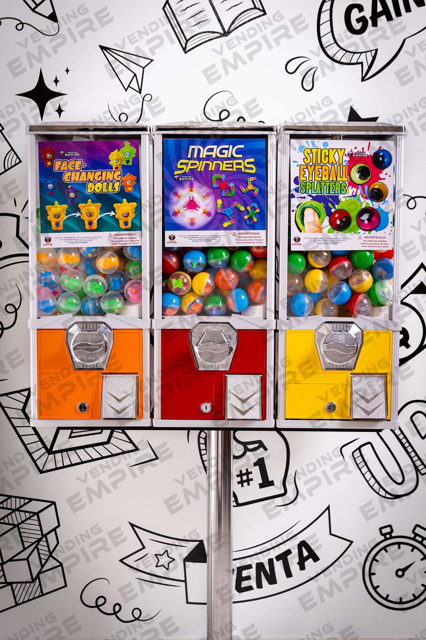 Kit Triple de Maquinas Capsuleras Vending Empire 2″ con Pedestal Cromado [Envío Gratis]