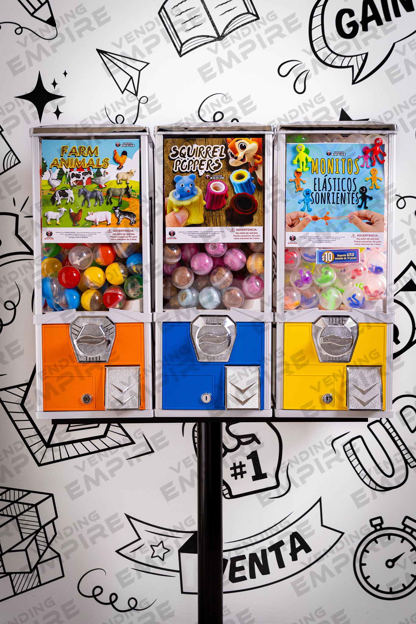Kit Triple de Maquinas Capsuleras Vending Empire 2″ con Pedestal Redondo [Envío Gratis]
