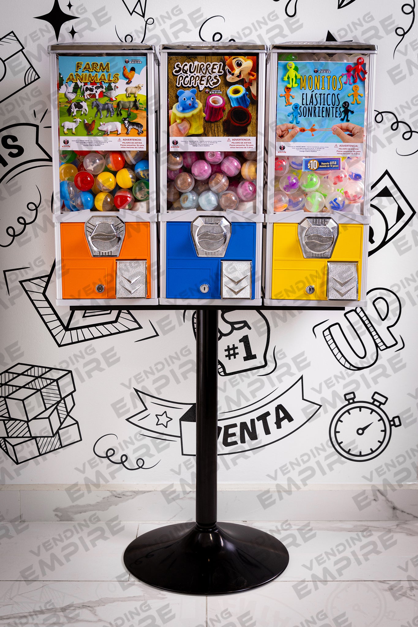 Kit Triple de Maquinas Capsuleras Vending Empire 2″ con Pedestal Redondo [Envío Gratis]