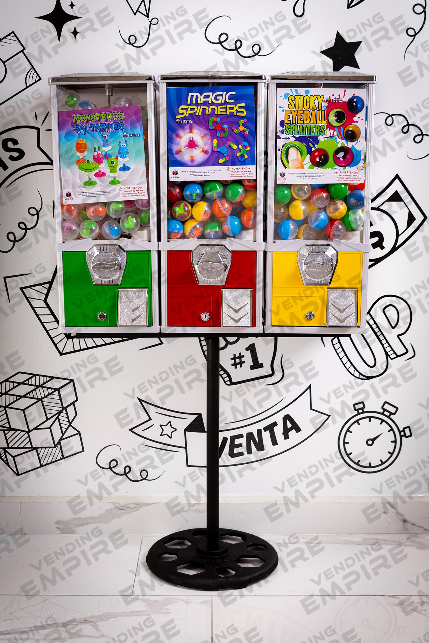 Kit Triple de Maquinas Capsuleras Vending Empire 2″ con Pedestal Redondo Vending Empire [Envío Gratis]