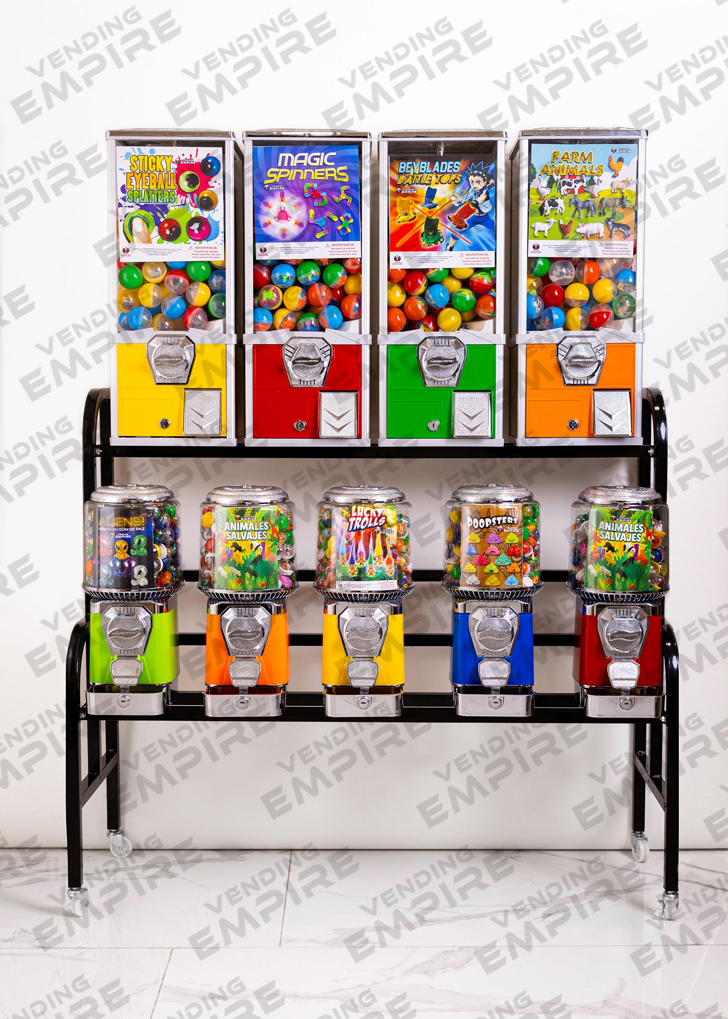 Kit de Rack con 9 Maquinas Expendedoras Supremas con 1 carga de producto y banners de publicidad [Envío Gratis]