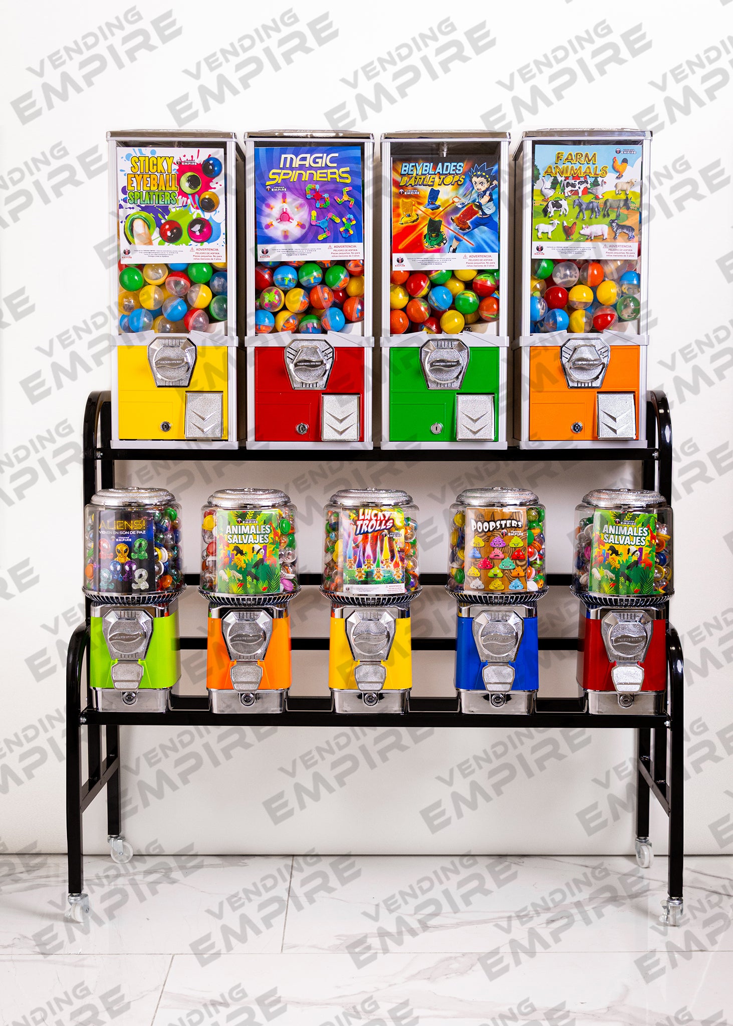 Kit de Rack con 9 Maquinas Expendedoras Supremas con 1 carga de producto y banners de publicidad [Envío Gratis]