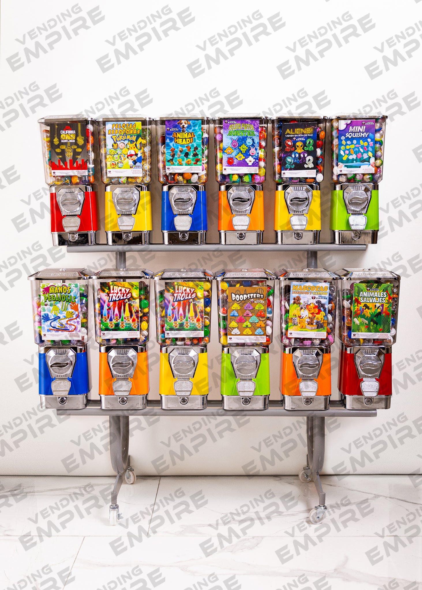 Rack con 12 Maquinas Vending Premium de 1″ [Envío Gratis]