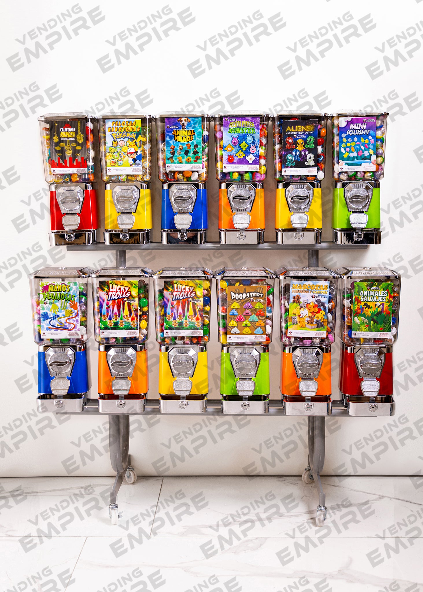 Rack con 12 Maquinas Vending Premium de 1″ [Envío Gratis]
