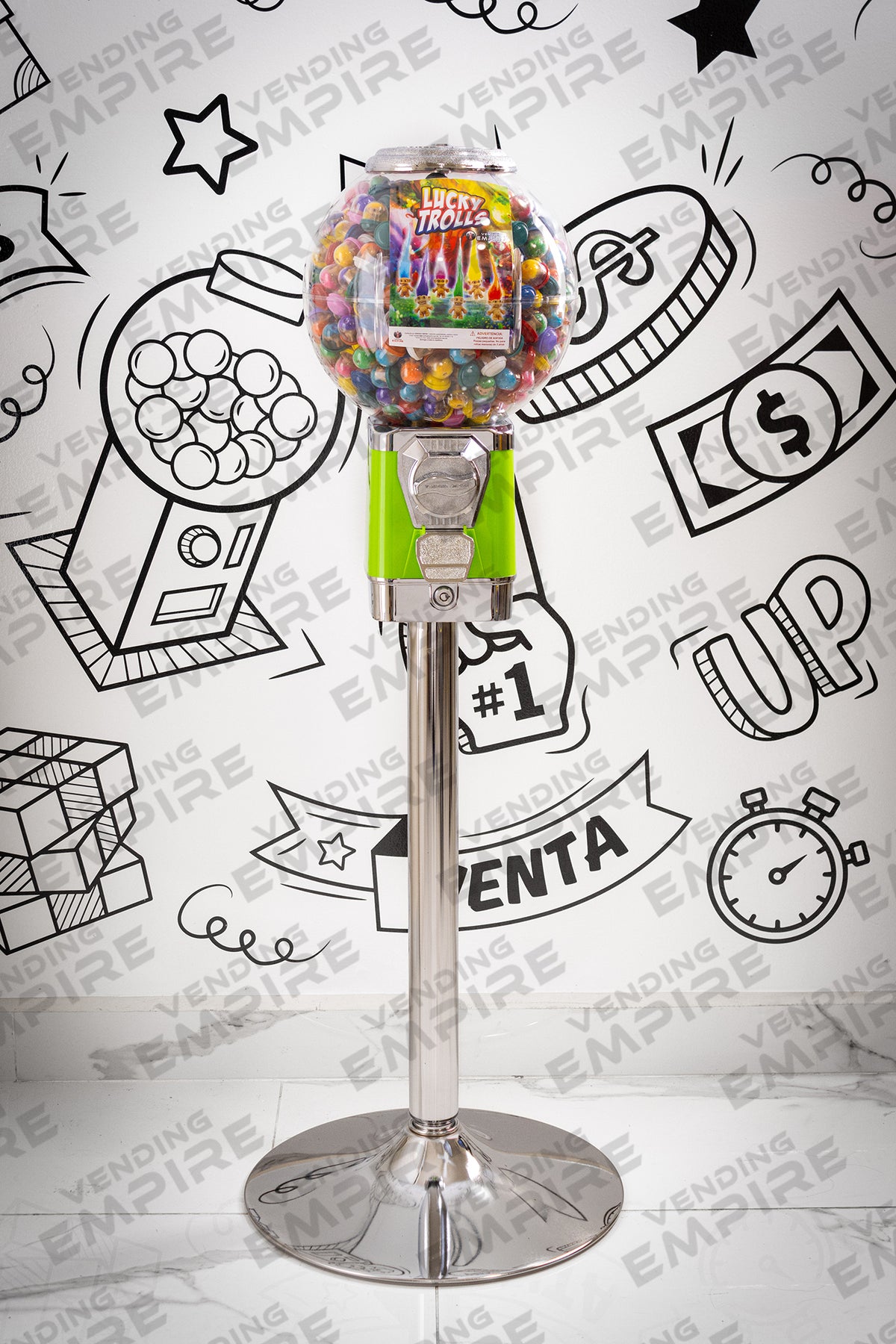 Máquina Chiclera Globo Vending Empire con Pedestal Cromado