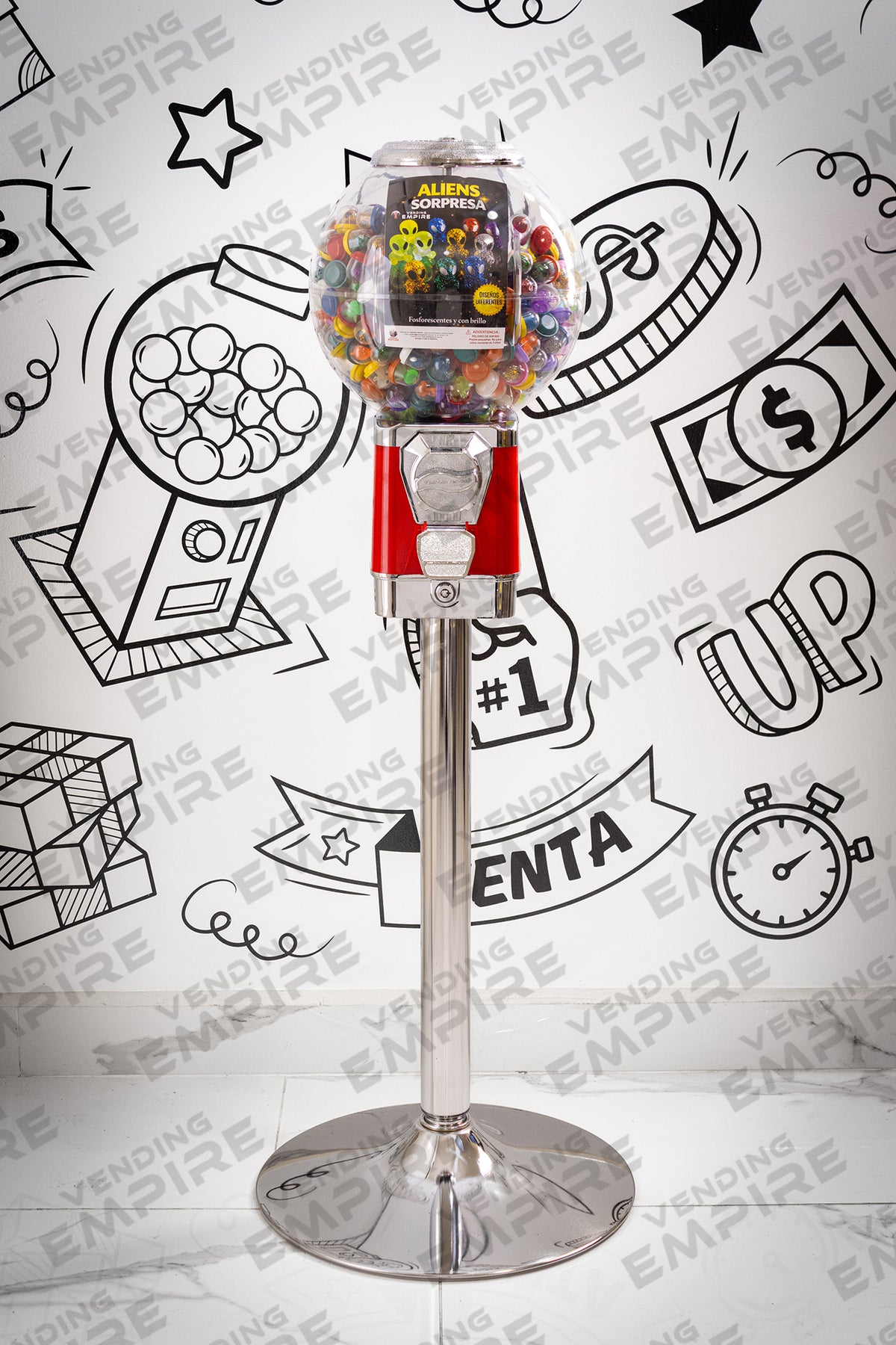 Máquina Chiclera Globo Vending Empire con Pedestal Cromado