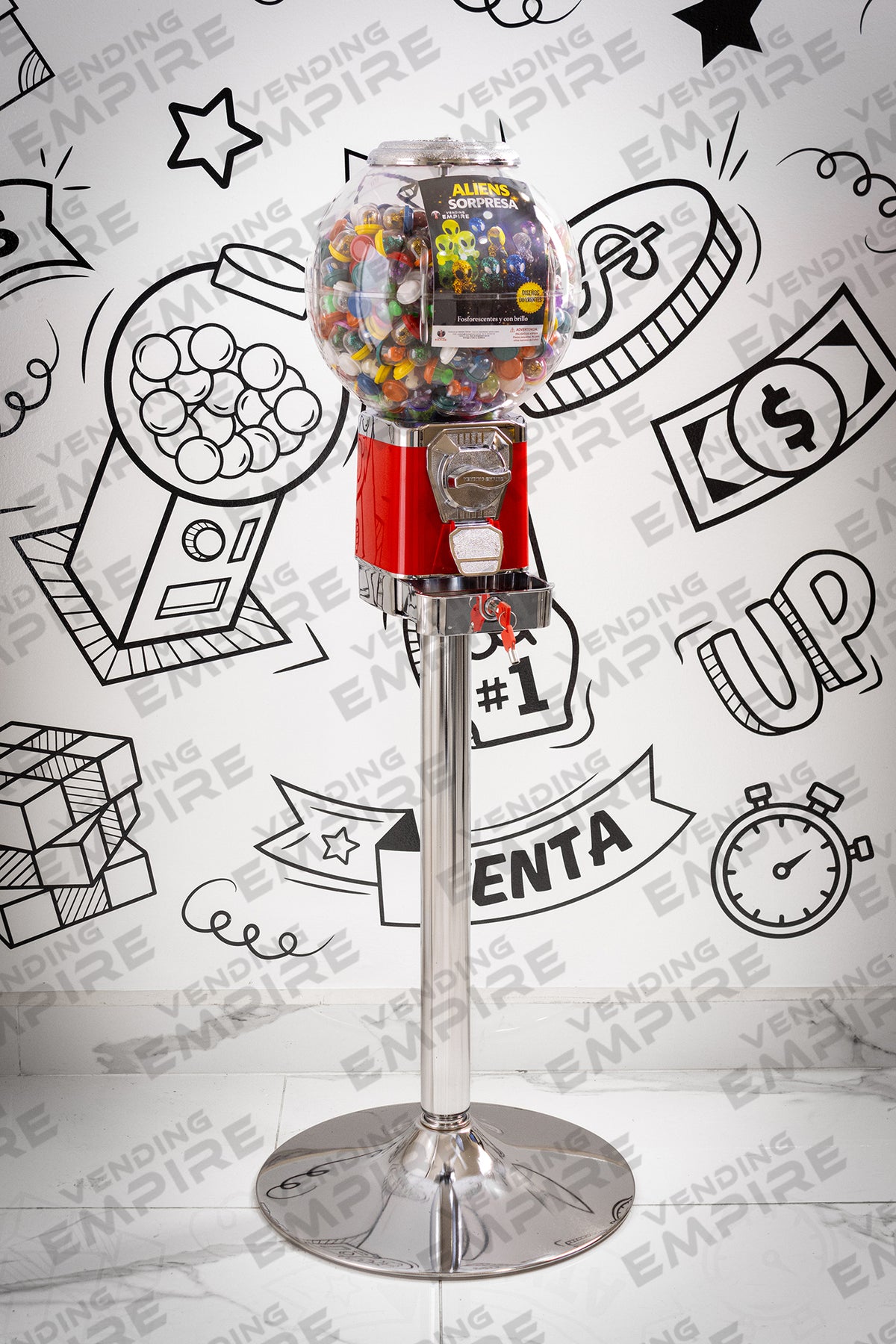 Máquina Chiclera Globo Vending Empire con Pedestal Cromado
