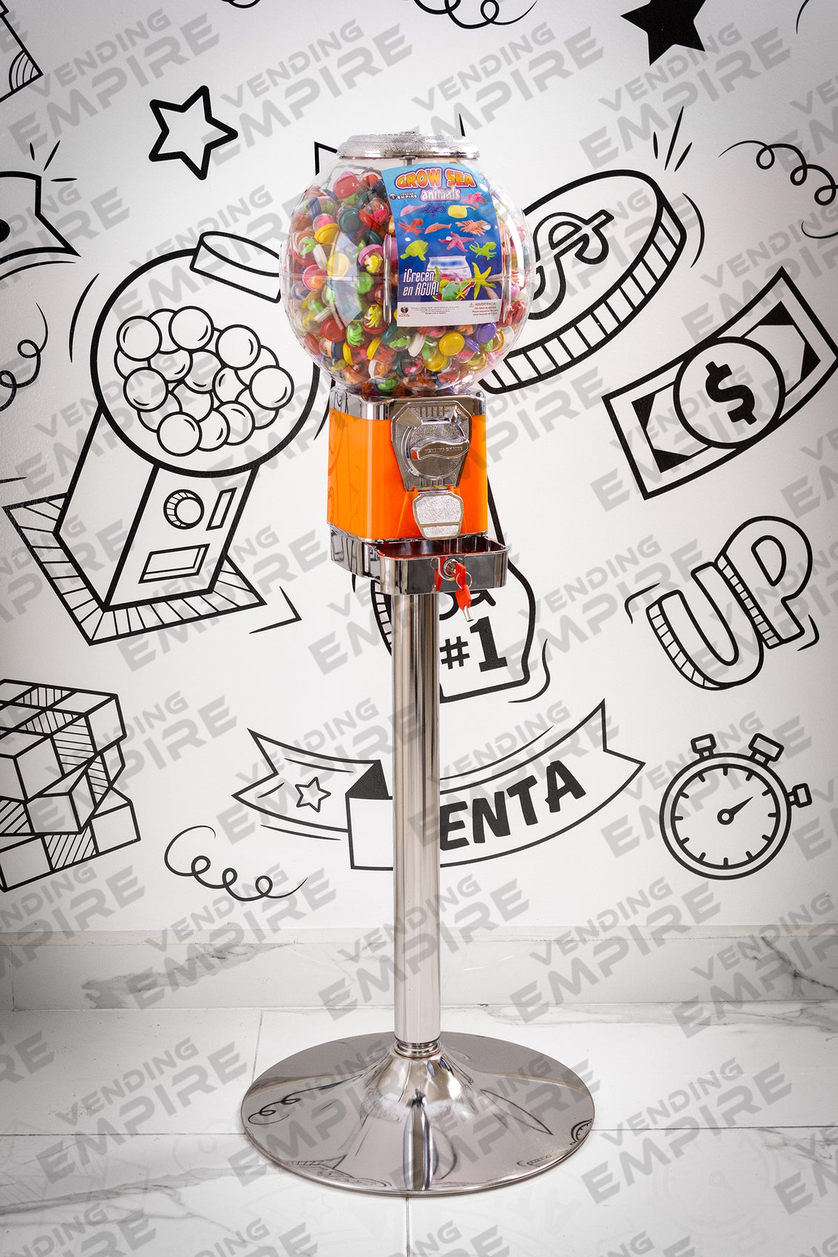 Máquina Chiclera Globo Vending Empire con Pedestal Cromado