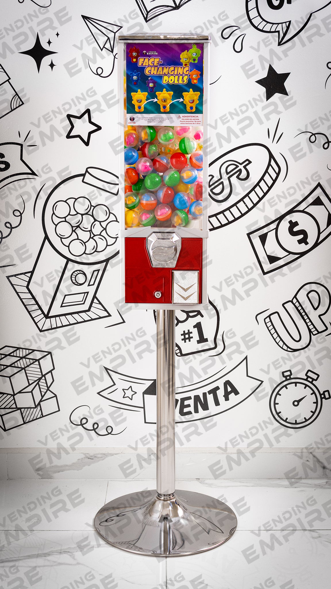 Máquina 2 Pulgadas de Mayor Capacidad con Pedestal Cromado | Vending EMPIRE