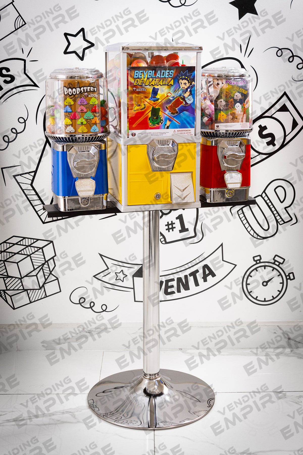 Modulo Triple para Máquinas Chicleras con Pedestal Metálico | Vending Empire