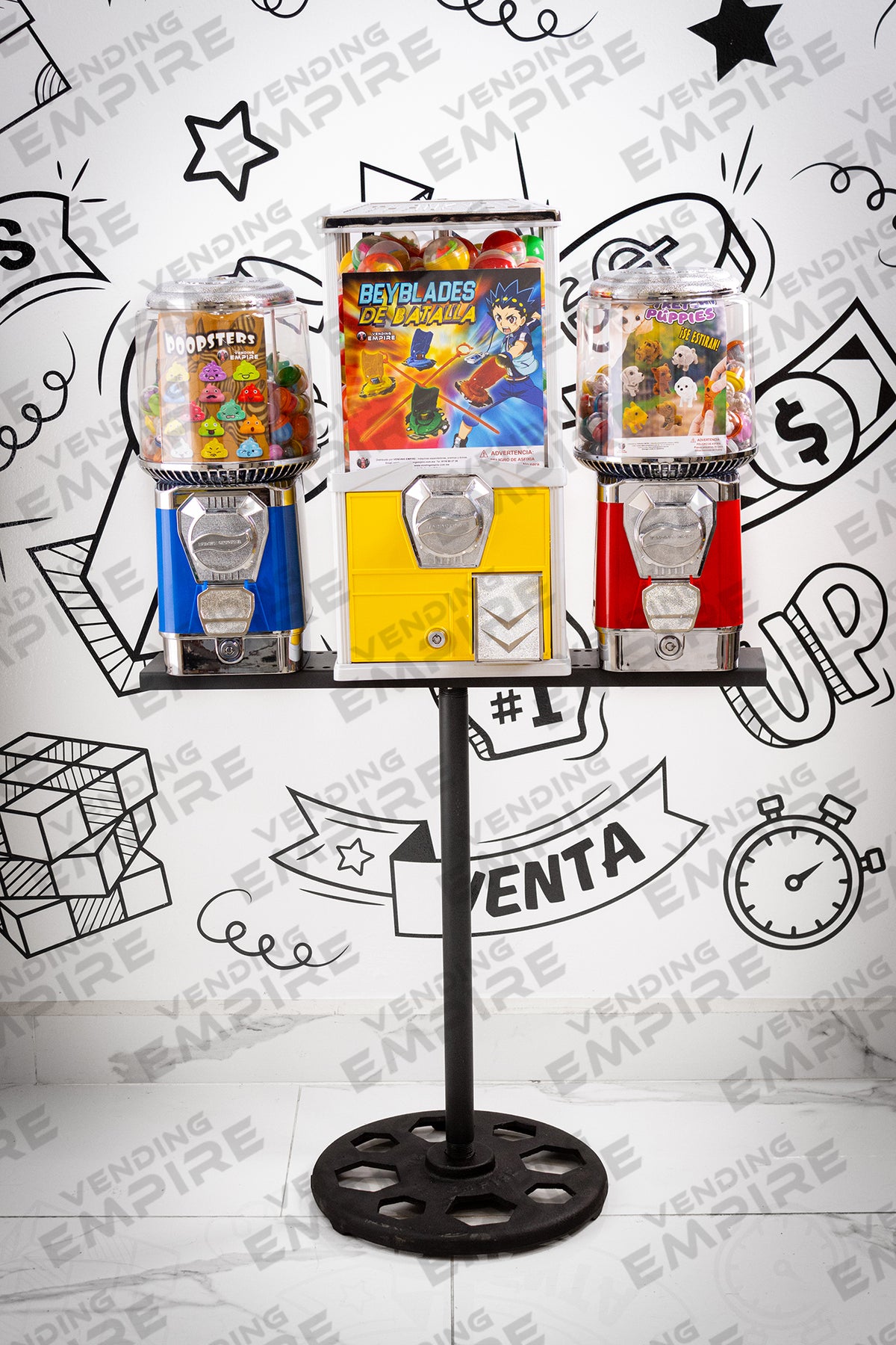 Modulo Triple con Pedestal Vending Empire | 2 Chicleras Suprema + 1 Juguetera Compacta