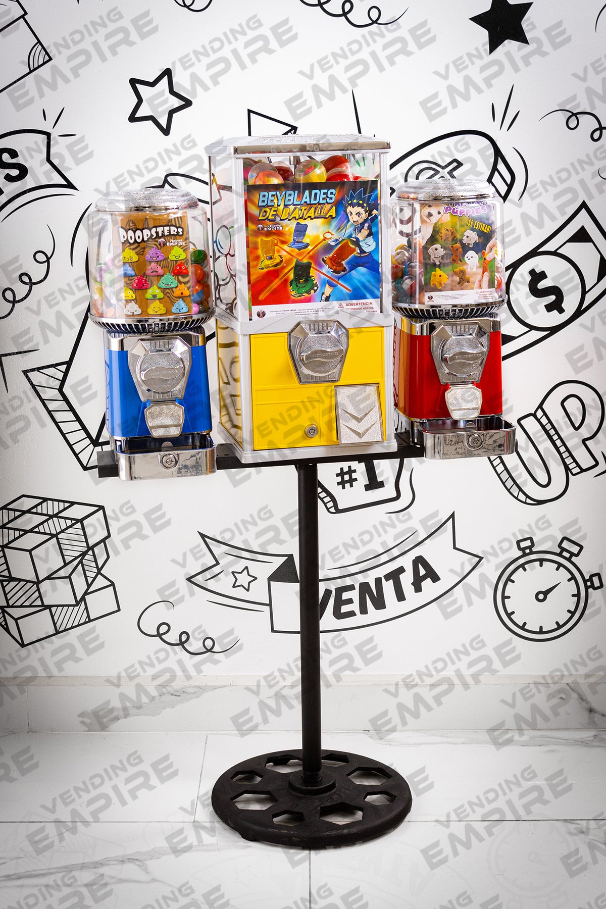 Modulo Triple con Pedestal Vending Empire | 2 Chicleras Suprema + 1 Juguetera Compacta