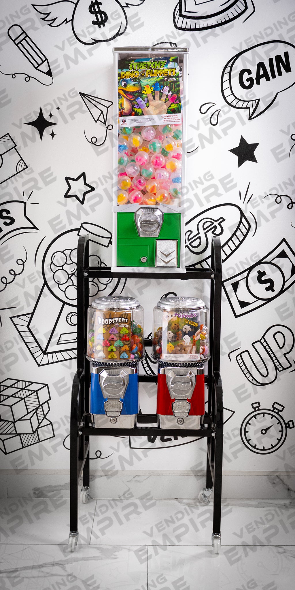 Rack Triple Vending Empire | 1 Juguetera Mayor Capacidad + 2 Chicleras Suprema