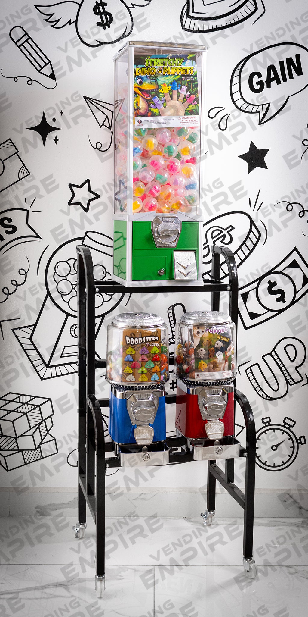 Rack Triple Vending Empire | 1 Juguetera Mayor Capacidad + 2 Chicleras Suprema